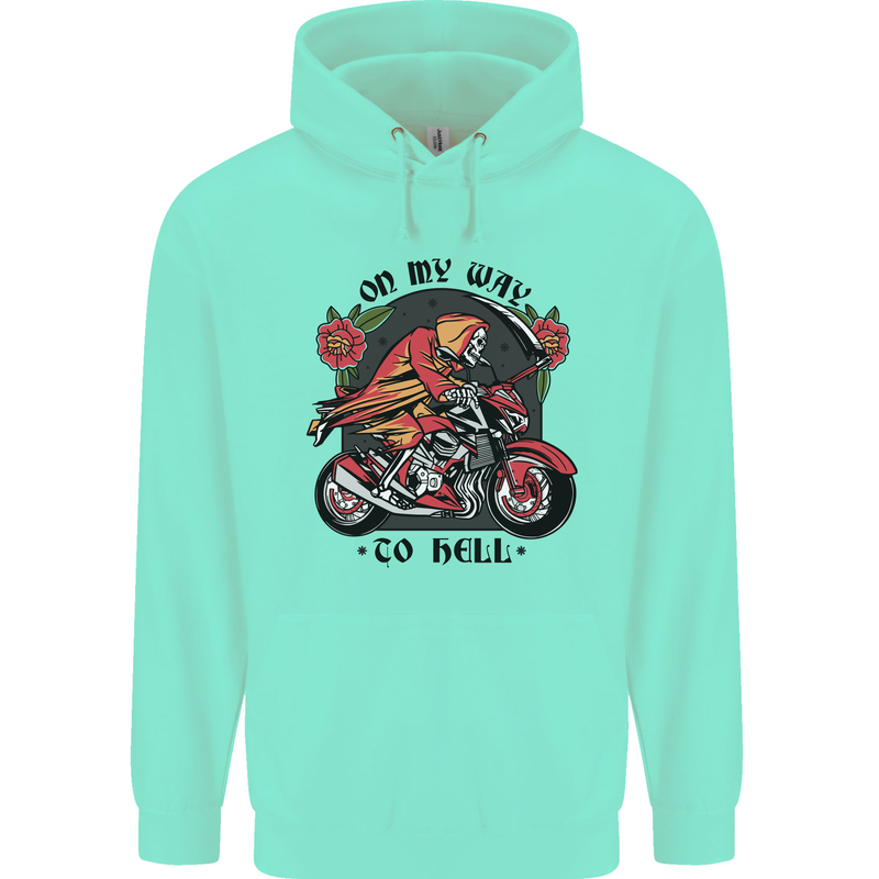 Biker On My Way to Hell Motorbike Skull Mens 80% Cotton Hoodie Peppermint
