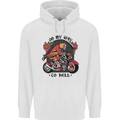 Biker On My Way to Hell Motorbike Skull Mens 80% Cotton Hoodie White
