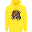 Biker On My Way to Hell Motorbike Skull Mens 80% Cotton Hoodie Yellow