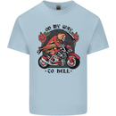 Biker On My Way to Hell Motorbike Skull Mens Cotton T-Shirt Tee Top Light Blue