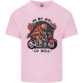 Biker On My Way to Hell Motorbike Skull Mens Cotton T-Shirt Tee Top Light Pink