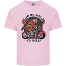 Biker On My Way to Hell Motorbike Skull Mens Cotton T-Shirt Tee Top Light Pink