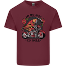 Biker On My Way to Hell Motorbike Skull Mens Cotton T-Shirt Tee Top Maroon