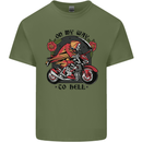Biker On My Way to Hell Motorbike Skull Mens Cotton T-Shirt Tee Top Military Green