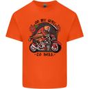 Biker On My Way to Hell Motorbike Skull Mens Cotton T-Shirt Tee Top Orange