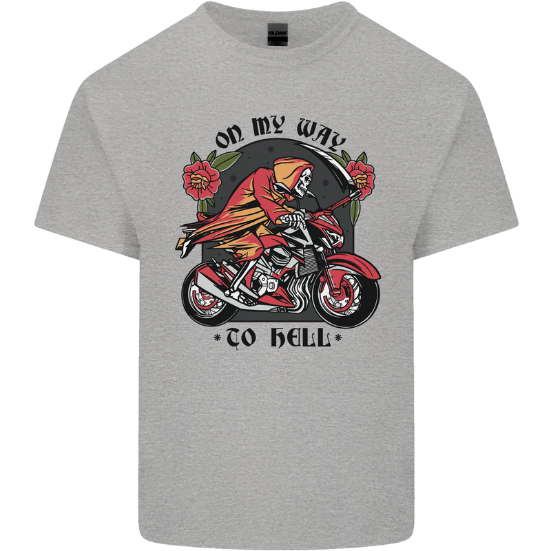 Biker On My Way to Hell Motorbike Skull Mens Cotton T-Shirt Tee Top Sports Grey