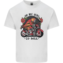 Biker On My Way to Hell Motorbike Skull Mens Cotton T-Shirt Tee Top White