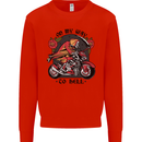 Biker On My Way to Hell Motorbike Skull Mens Sweatshirt Jumper Bright Red