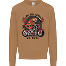 Biker On My Way to Hell Motorbike Skull Mens Sweatshirt Jumper Caramel Latte