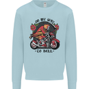 Biker On My Way to Hell Motorbike Skull Mens Sweatshirt Jumper Light Blue