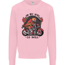 Biker On My Way to Hell Motorbike Skull Mens Sweatshirt Jumper Light Pink