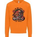 Biker On My Way to Hell Motorbike Skull Mens Sweatshirt Jumper Orange