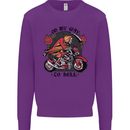 Biker On My Way to Hell Motorbike Skull Mens Sweatshirt Jumper Purple