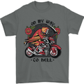 Biker On My Way to Hell Motorbike Skull Mens T-Shirt Cotton Gildan Charcoal