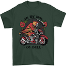 Biker On My Way to Hell Motorbike Skull Mens T-Shirt Cotton Gildan Forest Green