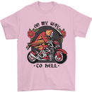 Biker On My Way to Hell Motorbike Skull Mens T-Shirt Cotton Gildan Light Pink