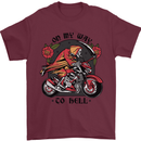 Biker On My Way to Hell Motorbike Skull Mens T-Shirt Cotton Gildan Maroon