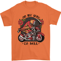 Biker On My Way to Hell Motorbike Skull Mens T-Shirt Cotton Gildan Orange
