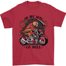 Biker On My Way to Hell Motorbike Skull Mens T-Shirt Cotton Gildan Red