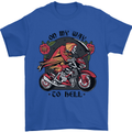 Biker On My Way to Hell Motorbike Skull Mens T-Shirt Cotton Gildan Royal Blue