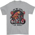 Biker On My Way to Hell Motorbike Skull Mens T-Shirt Cotton Gildan Sports Grey