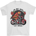 Biker On My Way to Hell Motorbike Skull Mens T-Shirt Cotton Gildan White