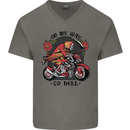 Biker On My Way to Hell Motorbike Skull Mens V-Neck Cotton T-Shirt Charcoal