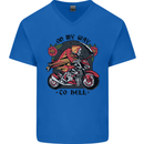 Biker On My Way to Hell Motorbike Skull Mens V-Neck Cotton T-Shirt Royal Blue