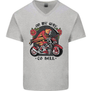 Biker On My Way to Hell Motorbike Skull Mens V-Neck Cotton T-Shirt Sports Grey