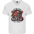 Biker On My Way to Hell Motorbike Skull Mens V-Neck Cotton T-Shirt White