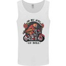 Biker On My Way to Hell Motorbike Skull Mens Vest Tank Top White
