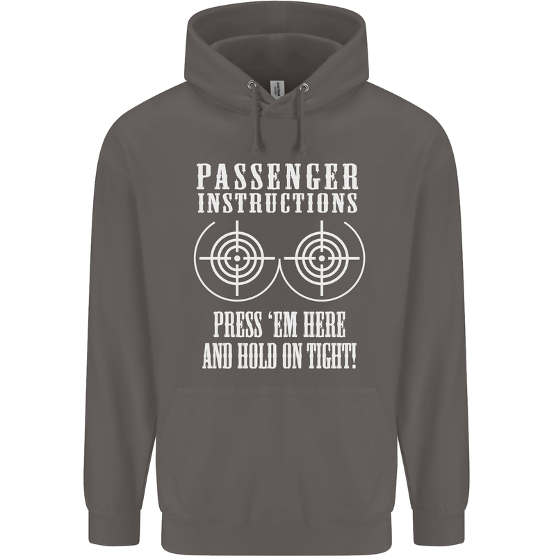 Biker Passenger Instructions Motorcycle Mens 80% Cotton Hoodie Charcoal