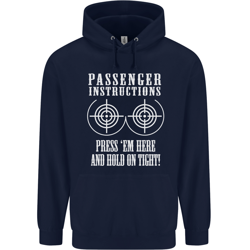 Biker Passenger Instructions Motorcycle Mens 80% Cotton Hoodie Navy Blue