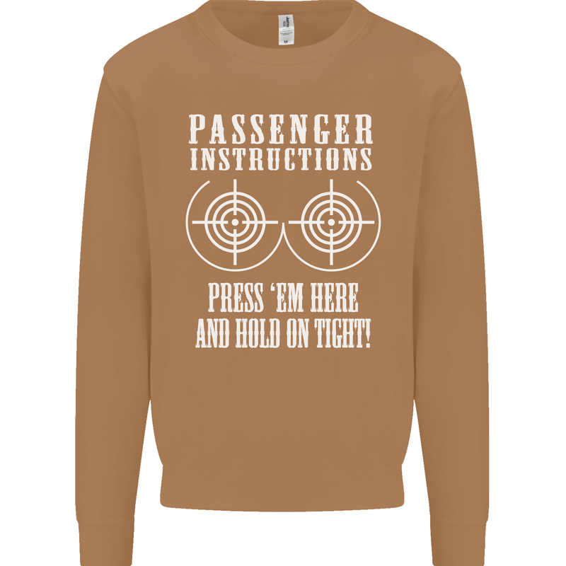 Biker Passenger Instructions Motorcycle Mens Sweatshirt Jumper Caramel Latte
