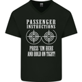 Biker Passenger Instructions Motorcycle Mens V-Neck Cotton T-Shirt Black