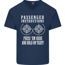 Biker Passenger Instructions Motorcycle Mens V-Neck Cotton T-Shirt Navy Blue