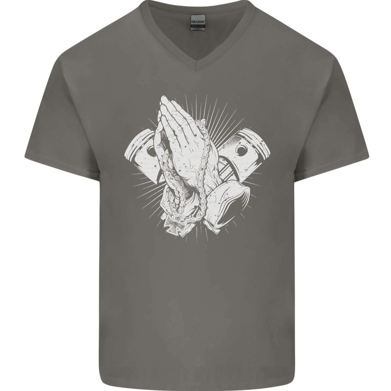Biker Prayer Biker Motorcycle Motorbike Mens V-Neck Cotton T-Shirt Charcoal