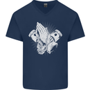Biker Prayer Biker Motorcycle Motorbike Mens V-Neck Cotton T-Shirt Navy Blue