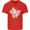 Biker Prayer Biker Motorcycle Motorbike Mens V-Neck Cotton T-Shirt Red