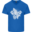 Biker Prayer Biker Motorcycle Motorbike Mens V-Neck Cotton T-Shirt Royal Blue