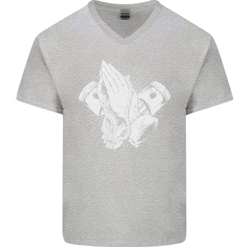 Biker Prayer Biker Motorcycle Motorbike Mens V-Neck Cotton T-Shirt Sports Grey