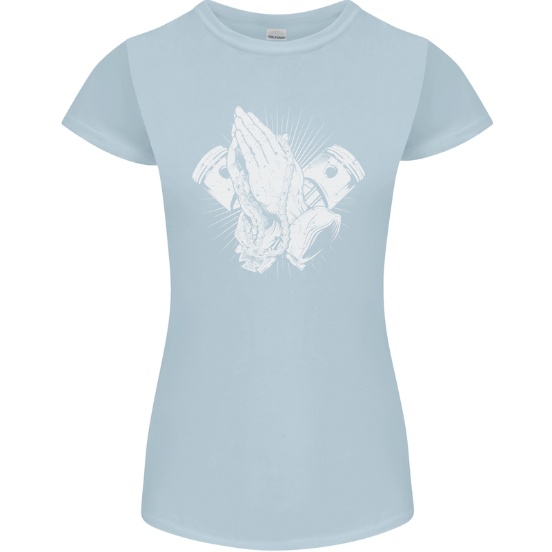 Biker Prayer Biker Motorcycle Motorbike Womens Petite Cut T-Shirt Light Blue