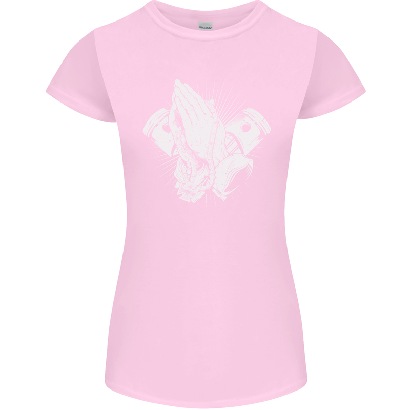 Biker Prayer Biker Motorcycle Motorbike Womens Petite Cut T-Shirt Light Pink