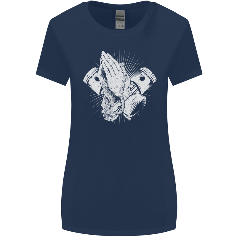 Biker Prayer Biker Motorcycle Motorbike Womens Wider Cut T-Shirt Navy Blue
