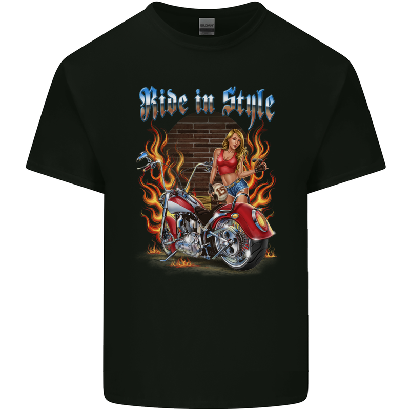 Biker Ride in Style Chopper Motorcycle Mens Cotton T-Shirt Tee Top Black