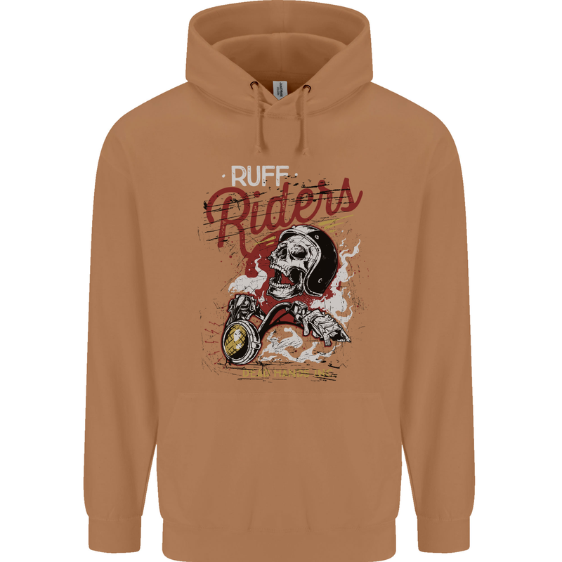 Biker Ruff Riders Motorcycle Motorbike Mens 80% Cotton Hoodie Caramel Latte