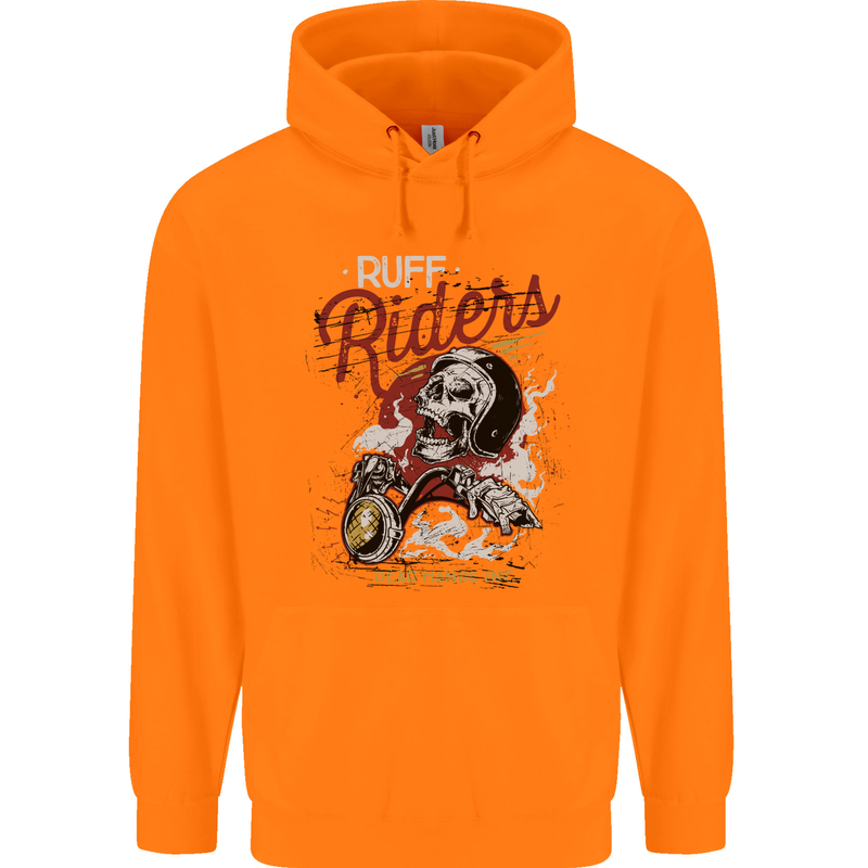 Biker Ruff Riders Motorcycle Motorbike Mens 80% Cotton Hoodie Orange