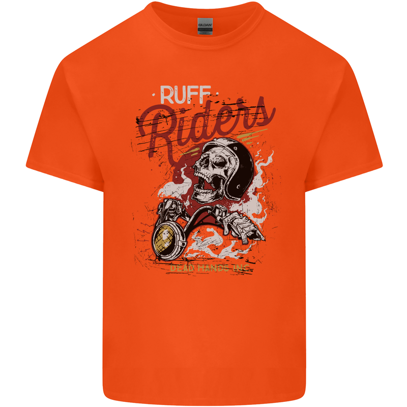 Biker Ruff Riders Motorcycle Motorbike Mens Cotton T-Shirt Tee Top Orange
