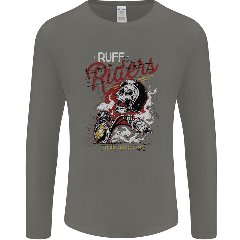Biker Ruff Riders Motorcycle Motorbike Mens Long Sleeve T-Shirt Charcoal
