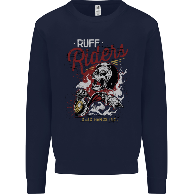 Biker Ruff Riders Motorcycle Motorbike Mens Sweatshirt Jumper Navy Blue